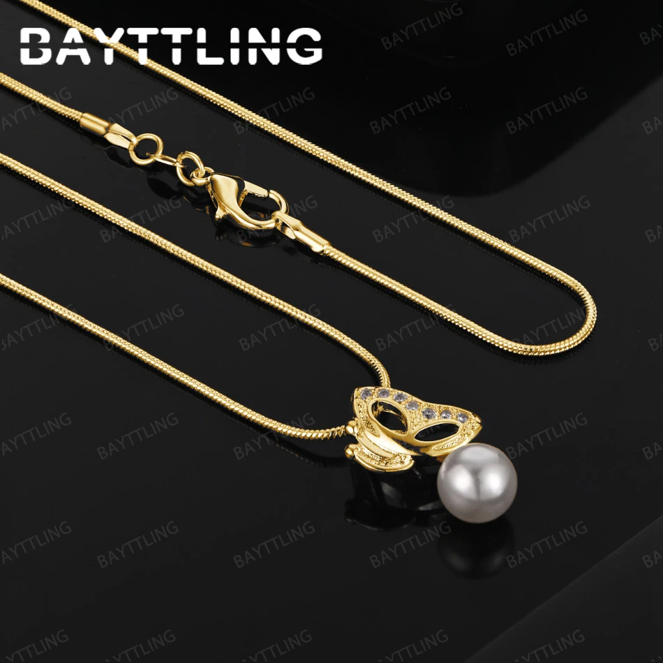 

925 Sterling Silver 18K Gold 16-30 Inch Exquisite Butterfly Pearl Pendant Necklace Women's Wedding Accessory Gift