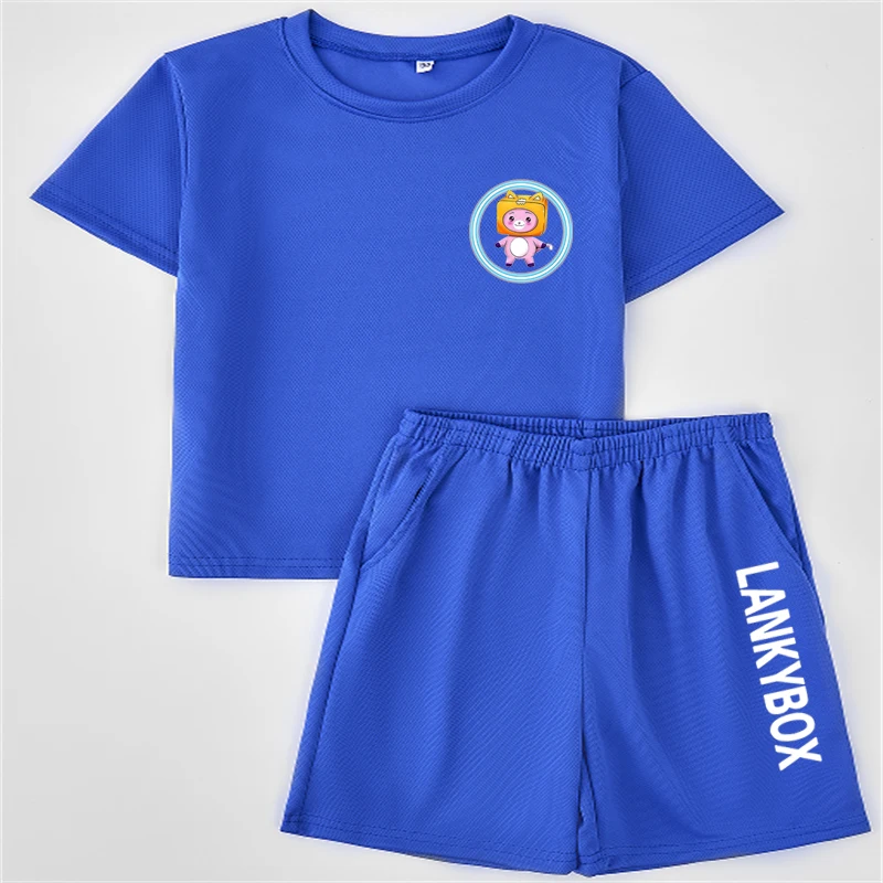 Conjunto respirável de t-shirt e shorts de secagem rápida para meninos e meninas, malha, caixa impressa 2D, casual esportiva, mangas curtas de 3 a 12 anos