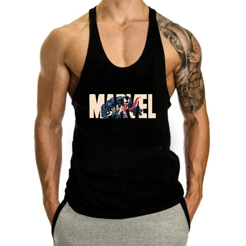 Men's Summer Tank Tops Male GYM Clothing Y2K Venom Graphics I-shaped Vest 100％ Cotton Fitness Muscle Sleeveless Shirt Sportswear