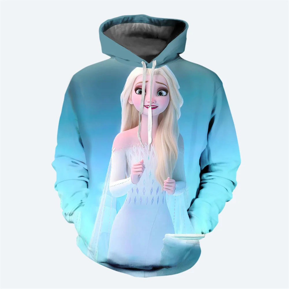 Felpa con cappuccio per ragazza Frozen di nuovo stile Anime Maglione con motivo Elsa stampato in 3D Felpa con cappuccio per bambini da strada alla moda stile casual classico