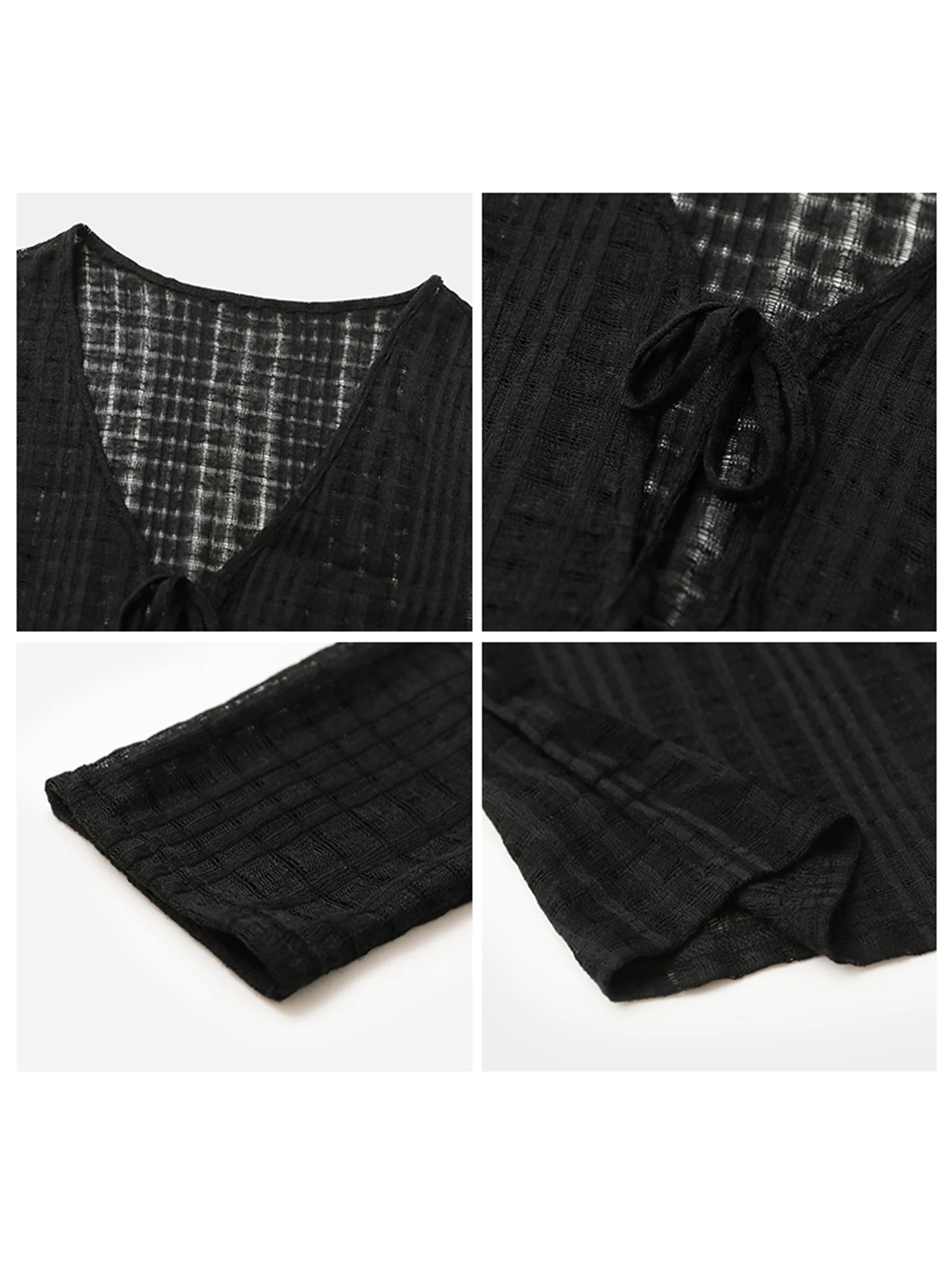 CHIC VEN レディース カーディガン ゆったり カジュアル 無地 Vネック レースアップ ニット セーター 透かし編み 女性用 ショートコート 春秋 2025