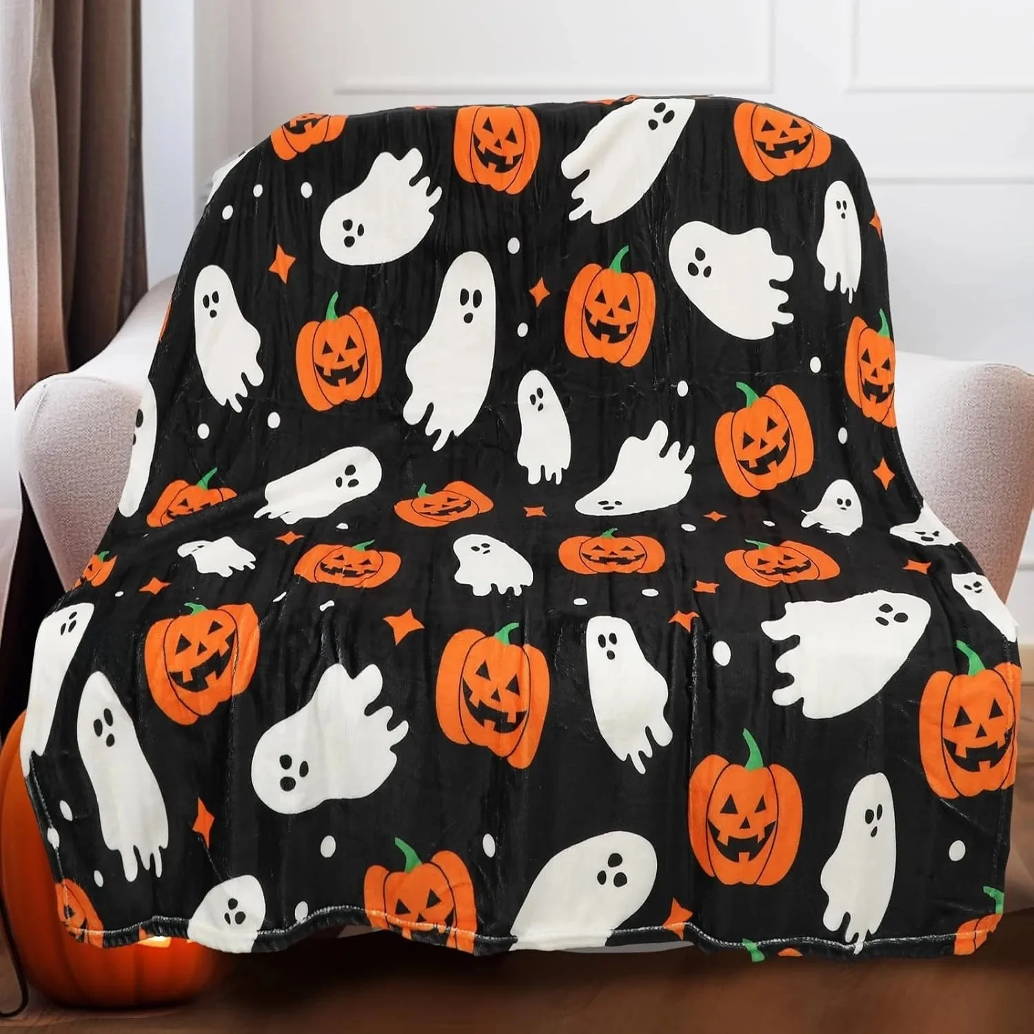 Halloween theme pumpkin avatar cute ghost thin blanket gift sofa bed car family camping autumn and winter use