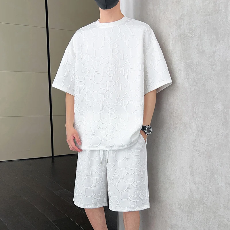 

(T Shirt + shorts) 2026 summer t shirts men fashion letter pattern T shirts men's breathable sets High quality shirts Two Piece