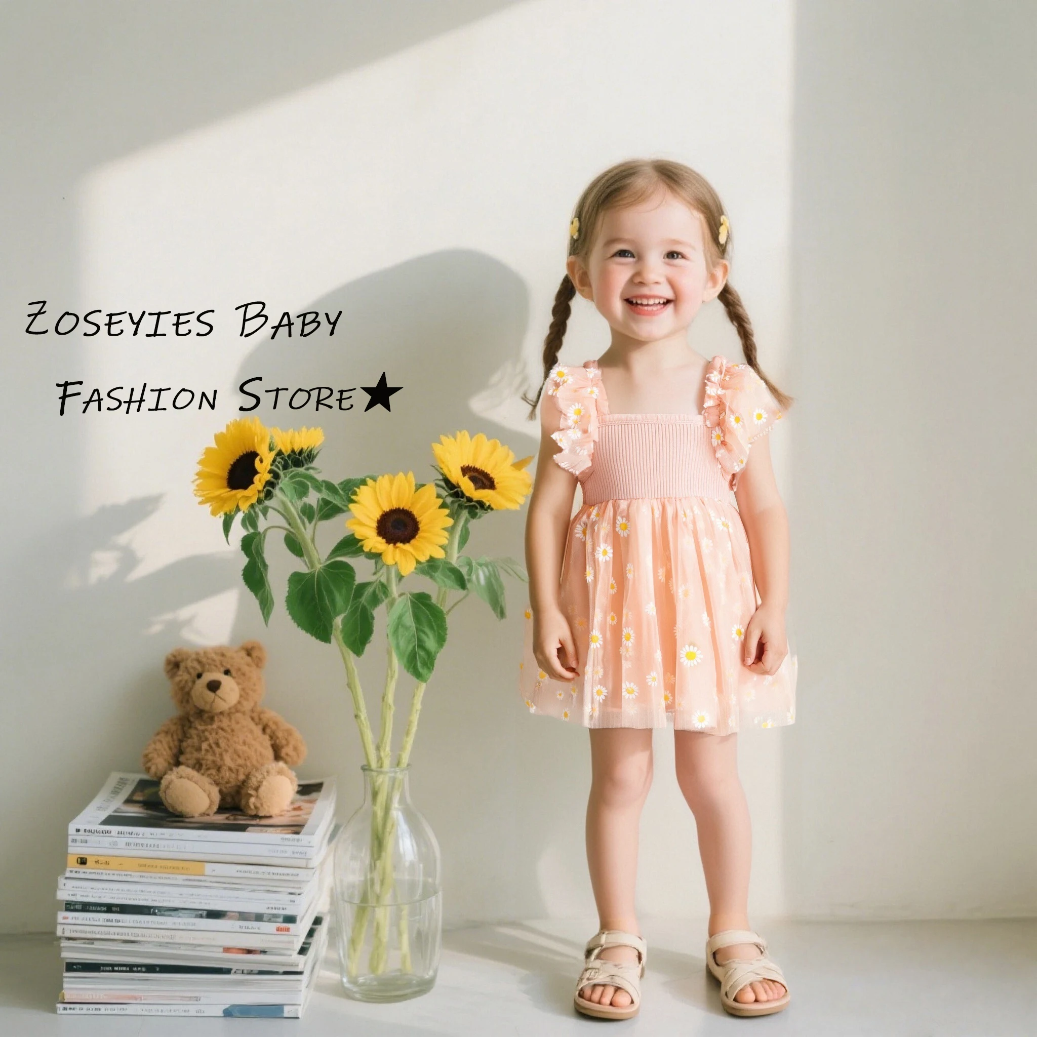 Mädchen Kleider Sommer Daisy Mesh Dash Sleeve Baby Mädchen Kleider Nette Geburtstag Party Mädchen Prinzessin Prinzessin Baby Mädchen Kleidung