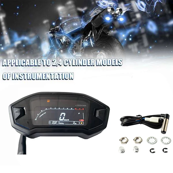 Universal Motorcycle Lcd Digital Meter Speedometer Odometer Tachometer 1200RPM Gauge with Sensor