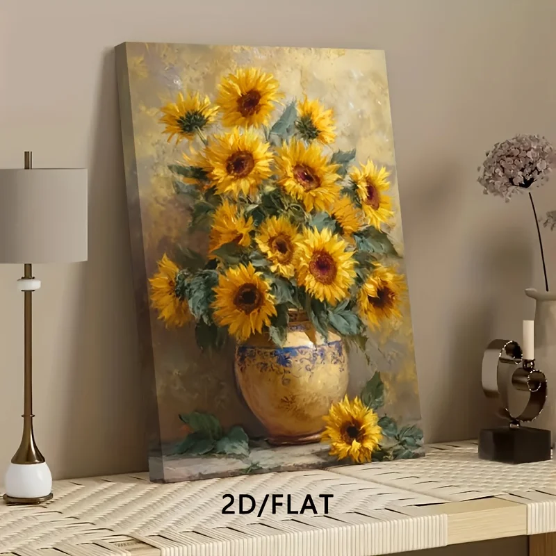 

1 шт. Настенное искусство на холсте с подсолнухом — яркий желтый и зеленый цветочный принт, постер в рамке для домашнего декора, легко повесить, идеально подходит для жизни