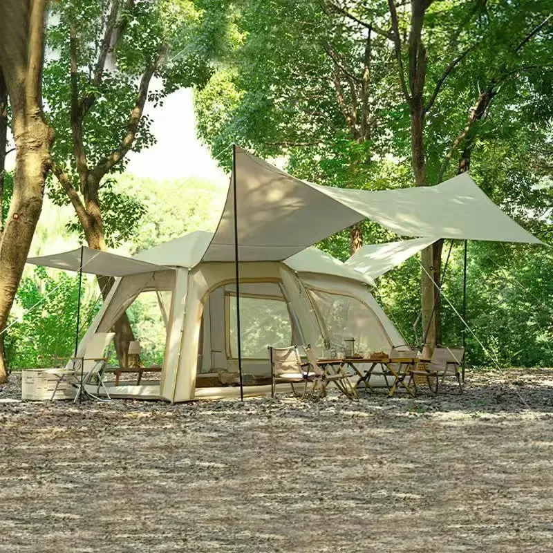 Summer Outdoor Camping Tent with Mesh Foldable Design Automatic Setup One Bedroom Waterproof Complete Awning Two-in-One