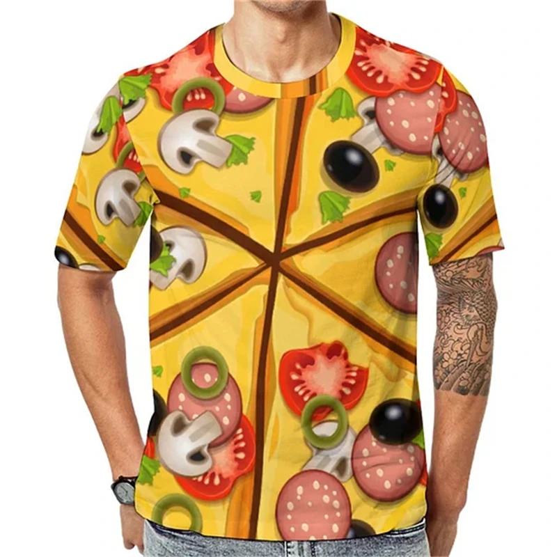 Delicious Food Pizza Print T-shirt For Men's Clothing Funny Gift Street T Shirts Kid Daily Casual Harajuku Short Sleeve Tee Top