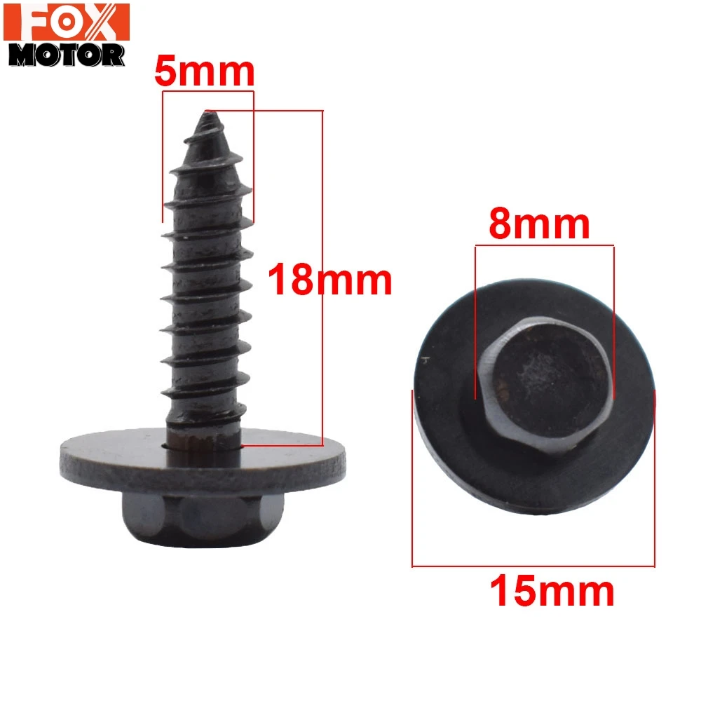 10pc 5mm License Plate Screws Universal Car Auto Self-Tapping Screw Bolt Hex Washer Head Black Car Accessories