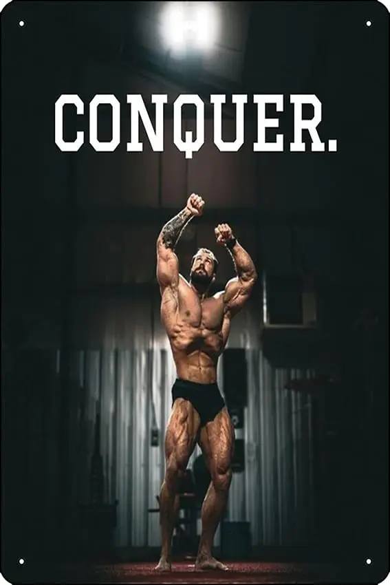 Chris Bumstead Conquer Print Poster Funny Metal Tin Sign for Home Kitchen Bar Room Garage Decor 