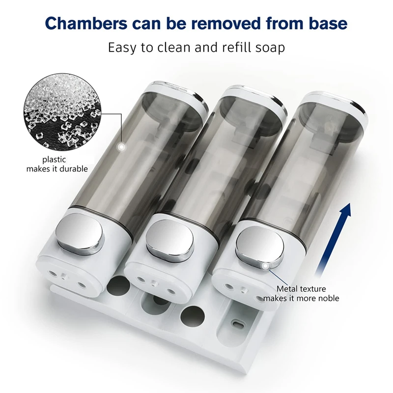 موزع الصابون المثبت على الحائط للحمام 3، موزع صابون الدش السائل الشفاف مع براغي تثبيت لجدار الدش
