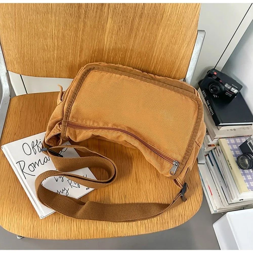 حقائب كتف قطنية كاجوال على طراز Preppy حقائب مدرسية من القماش ذات سعة كبيرة حقائب قماش بلون سادة للجنسين