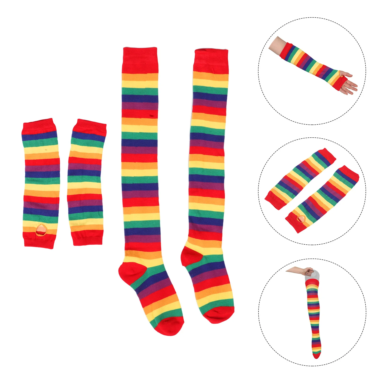 

Striped Long Socks Gloves Set Vibrant Stripe Design Party Dress Up Halloween Cosplay Arm Leg Warmers Comfortable Breathable