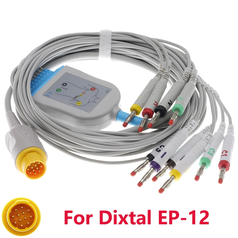 Compatible With 12 pins Dixtal EP-12 Patient EKG Monitor 10 Lead ECG Electrode Leadwire Cable,Snap/Banana/Din/Clip/Animal VET.