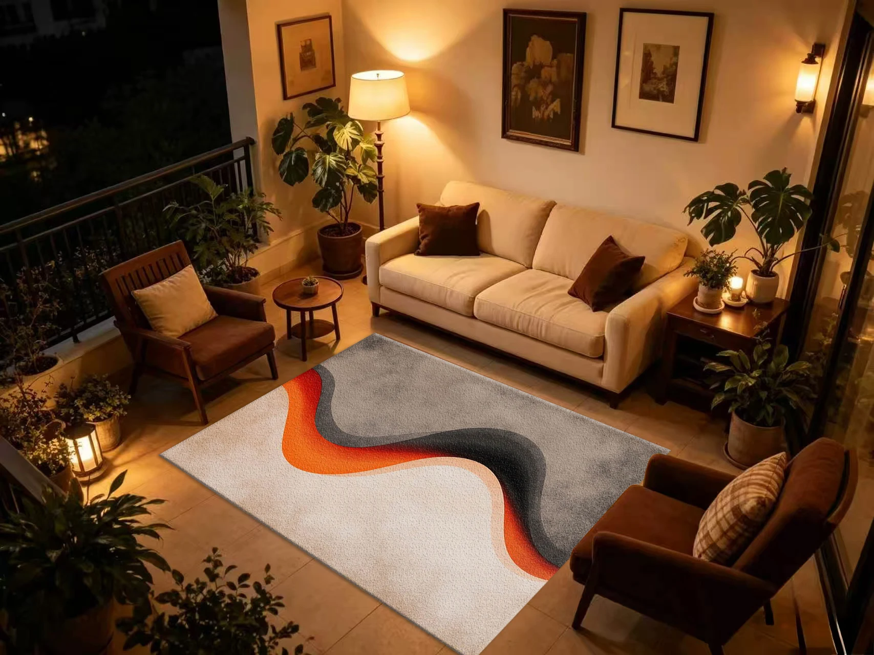 Mid-Century Abstract Wavy Gradient Carpet Flooring, Modern Minimalist Non-Slip Area Rug for Living Room Bedroom Home Floor Mat