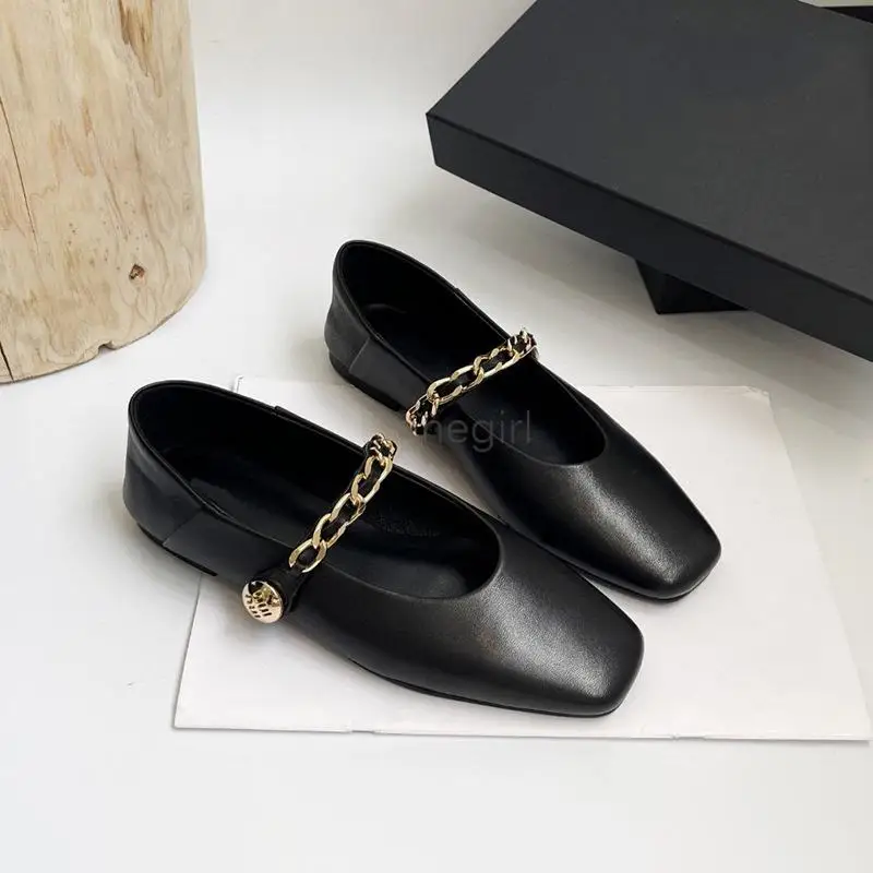 Donegirl 2024 New Spring Fashion Women Square Head Metal Flats Mary Jane Shoes Shallow Simple Elegant Comfort Casual Shoes Chic