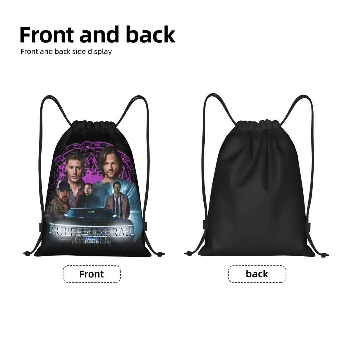 Supernatural Family Dont End With Blood Drawstring Backpack Gym Sport Sackpack Foldable TV Winchester Creed Training Bag Sack