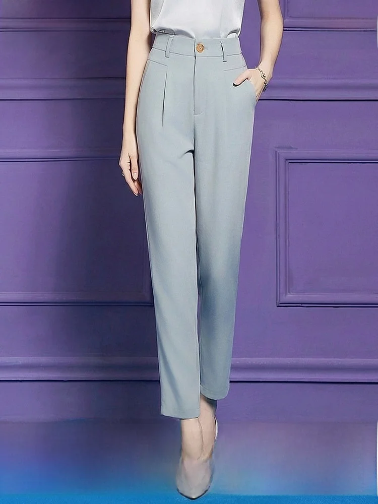 

High Waist Drapey Suit Pants for Women Fashionable Commute Style Straight Leg Casual Professional Nine Point Pants