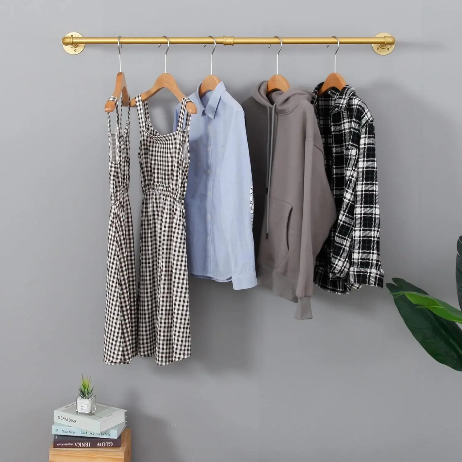 

Wall Mounted Pipe Clothing Rack, Vintage Metal Garment Display, Gold Iron Clothes Rod for Laundry Room (47in)