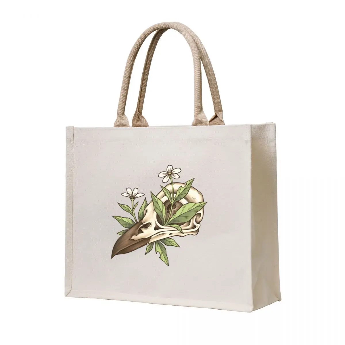 

Vulture Culture Bird Skull with Flower Raven Skull Green Witch Vintage Witchcraft Goblincore Furry Thieran Tote Bag