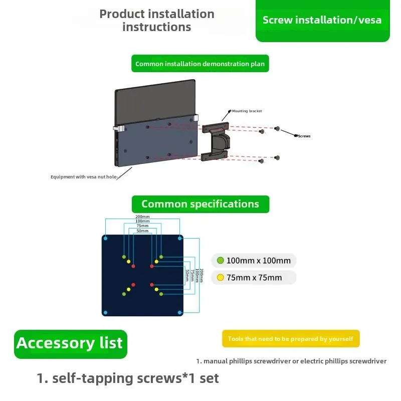 For Vesa Display BracketStandard 100x100mm Hole Display for VESA Connection Bracket with Screws DIY for M4/M4 Pro Mac mini 2024