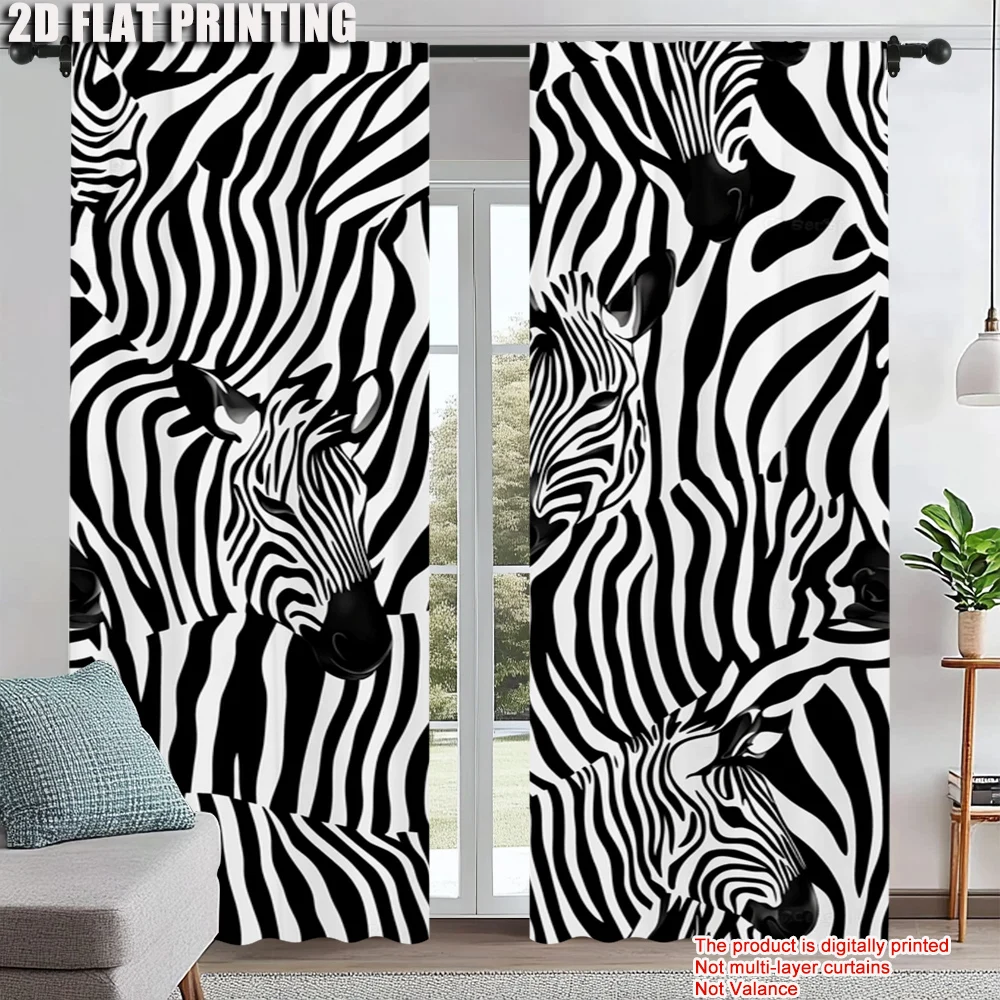 

2pc, Window Curtains black and white stripe Blackout Polyester Party Decorations Perfect for Holiday Parties
