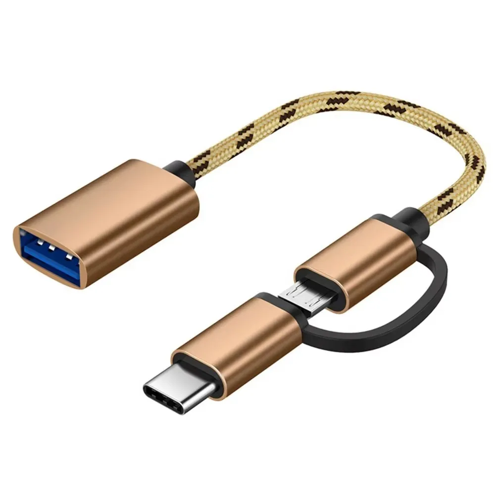 

2-в-1 OTG-кабель-адаптер с нейлоновой оплеткой USB 3.0 к Micro USB Type C, адаптер синхронизации данных для USB C Phone Disk OTG