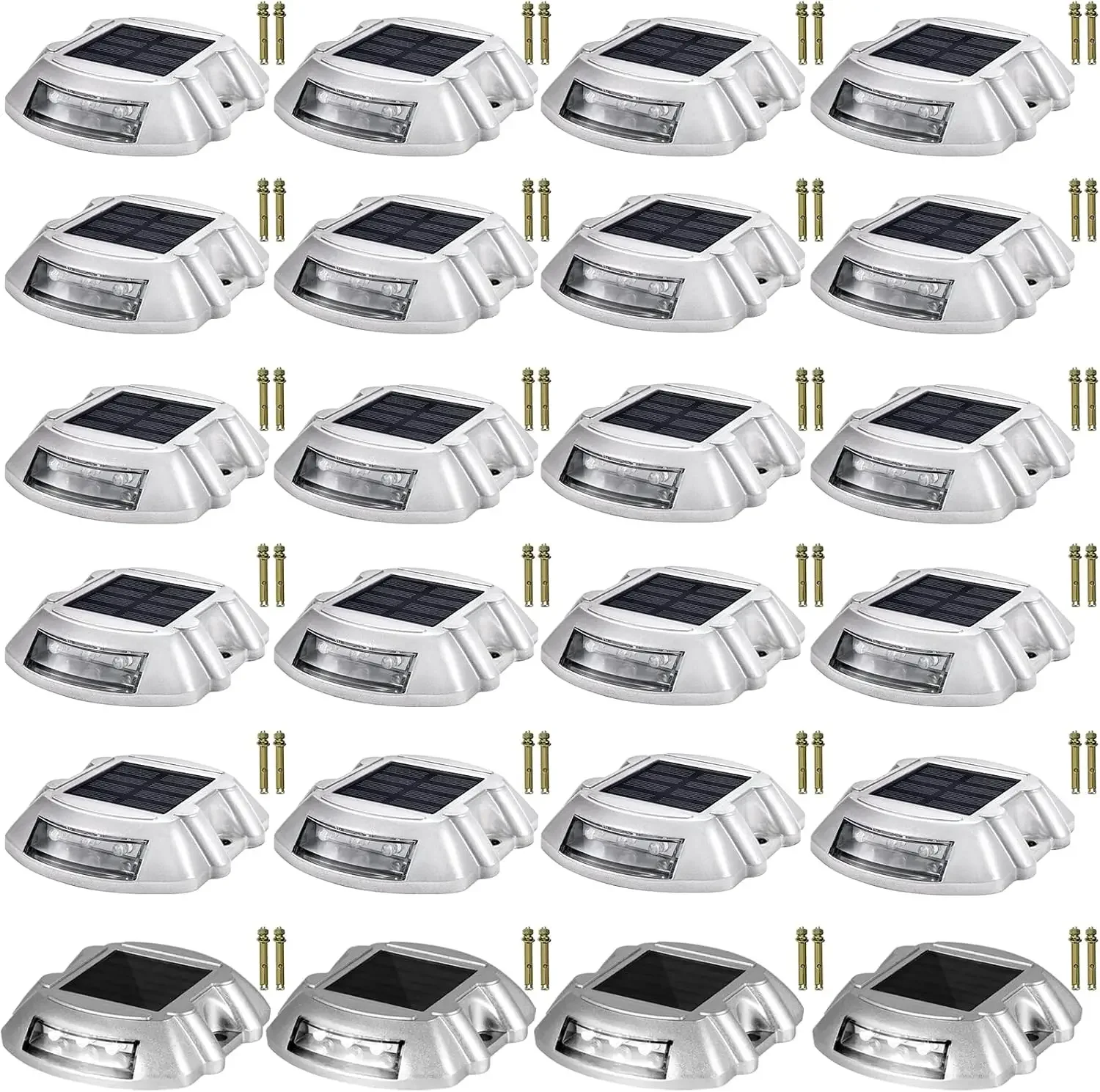 Driveway Lights 24-Pack Solar Driveway  Bright White with Screw Solar Deck  Outdoor Waterproof Wireless Dock