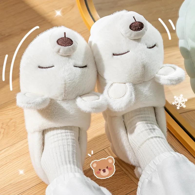 Niedliche Bären-Winter-Hausschuhe, warm, für Damen und Herren, mit dicker Sohle, weichem Plüschfutter, rutschfest, für drinnen und draußen, lässige Hausschuhe. – Detail 37