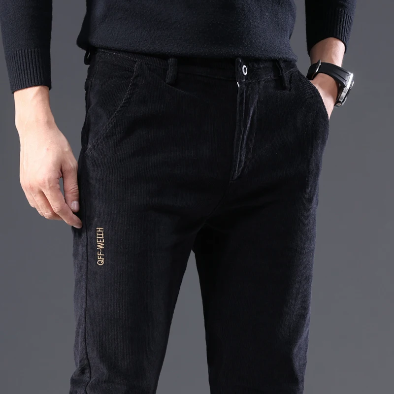 3 Colors Corduroy Slim Straight Men\'s Casual Pants Autumn Winter Embroidery Fashion Stretch Trousers Brand Male Clothing New