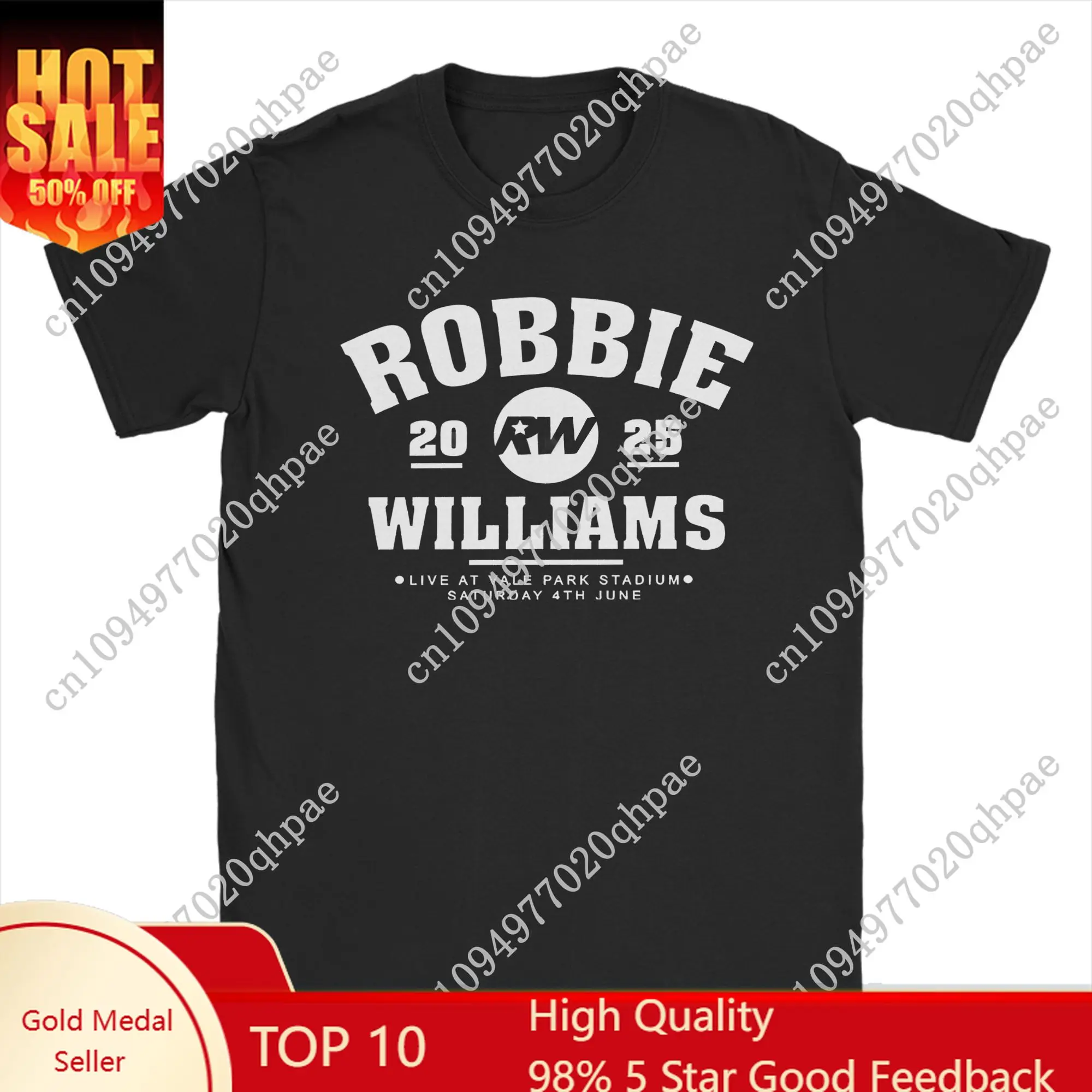 

Robbie Williams Live 2025 Concert T Shirt for Men Pure Cotton Fashion T-Shirt O Neck RW Singer Tee Shirt Clothing New Arrival