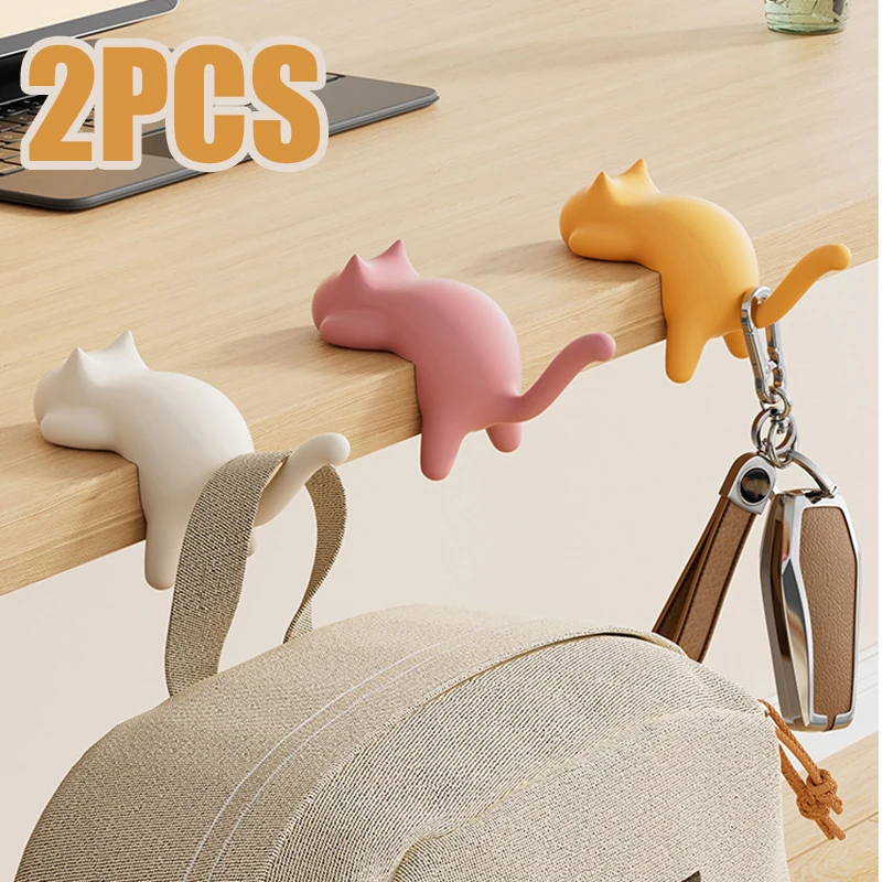 2PCS Katze Form Schreibtisch Rand Haken Kein Stanzen Tragbare Schreibtisch Aufhänger Rucksack Nette Lagerung Hängen Haken Hause Universal Haken