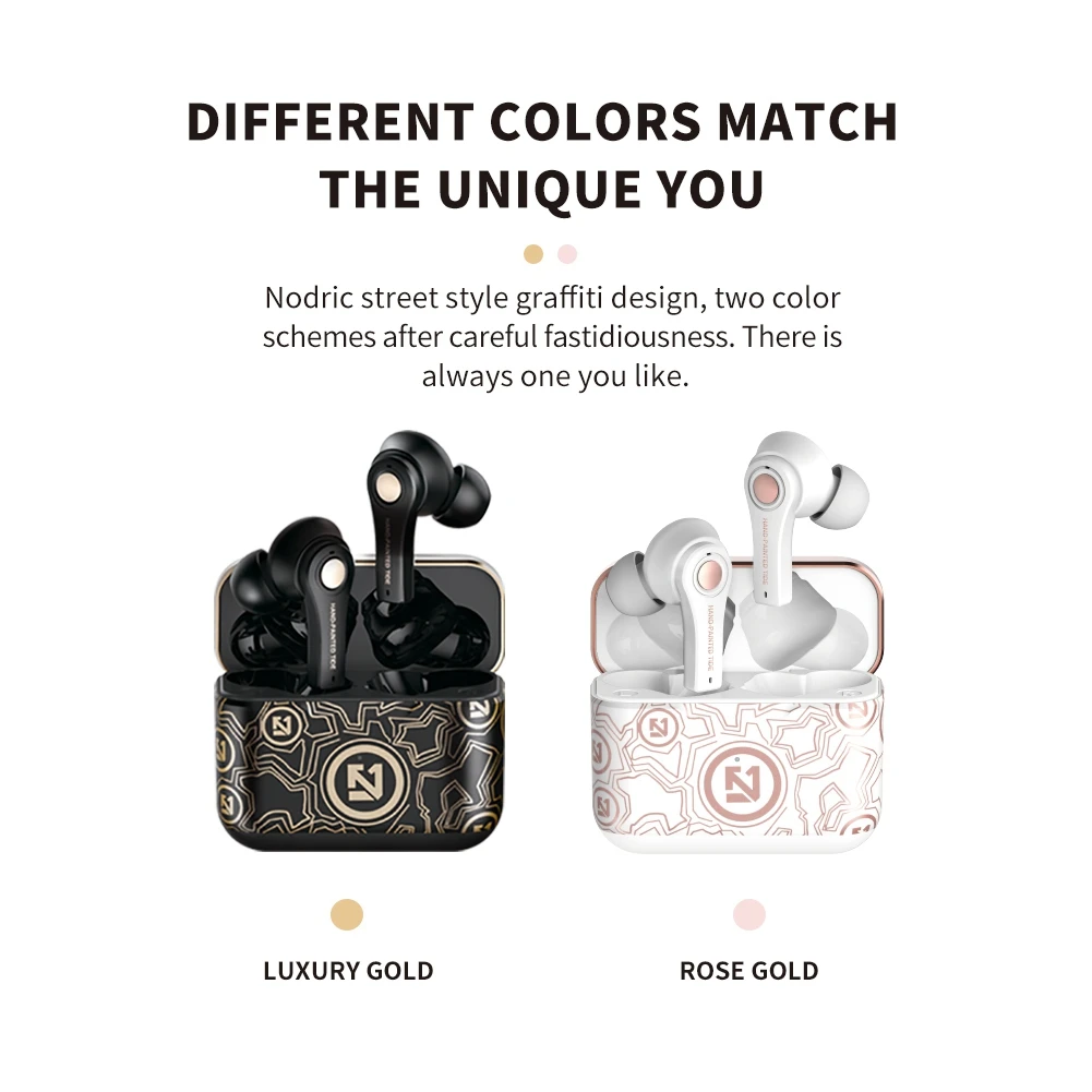 Graffiti Wireless Headset,Wireless Ear Buds Bluetooth Control Headset with Charging Sleeve Stereo In-Ear for