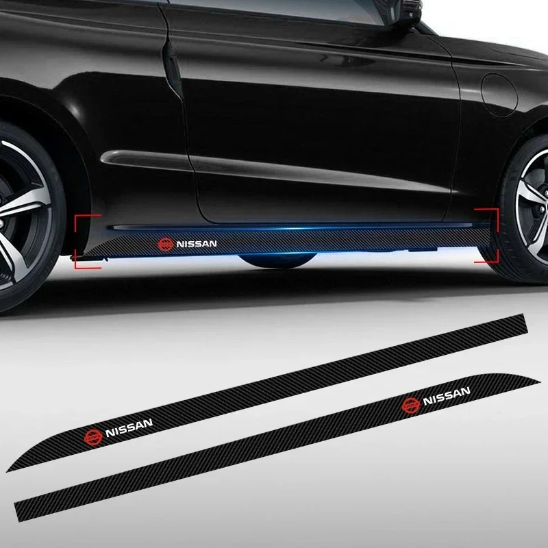 

2pcs Car Logo Carbon Fibre Side Decal Side Skirt Car Stickers For Nissan Qashqai X J11 Trail Tiida Skyline Juke Accessories