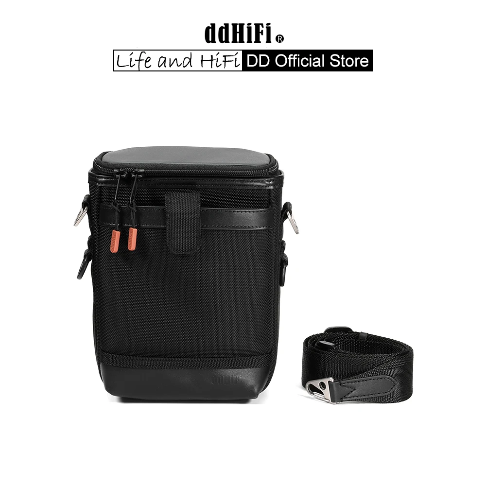 DD ddHiFi CZ200 Cube Bucket Bag - Water-Resistant Nylon & Leather, Triple Compartments, YKK Zipper, Steel Hook for Audio Gear