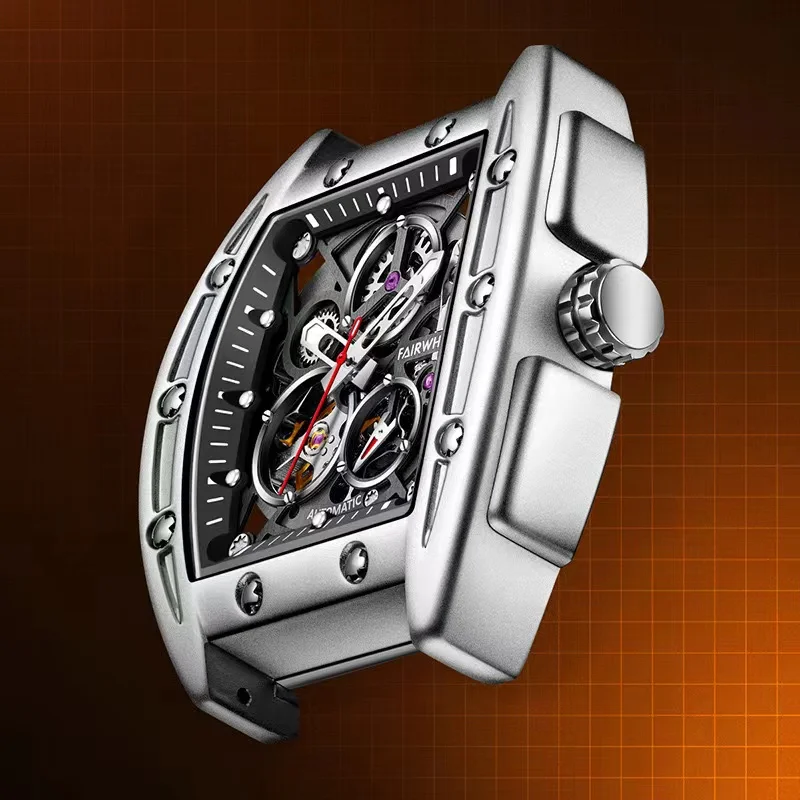 Mark fairwhale relógio automático para homens moda tourbillon esqueleto relógios esportes pulseira de silicone relógio de pulso mecânico menino reloj