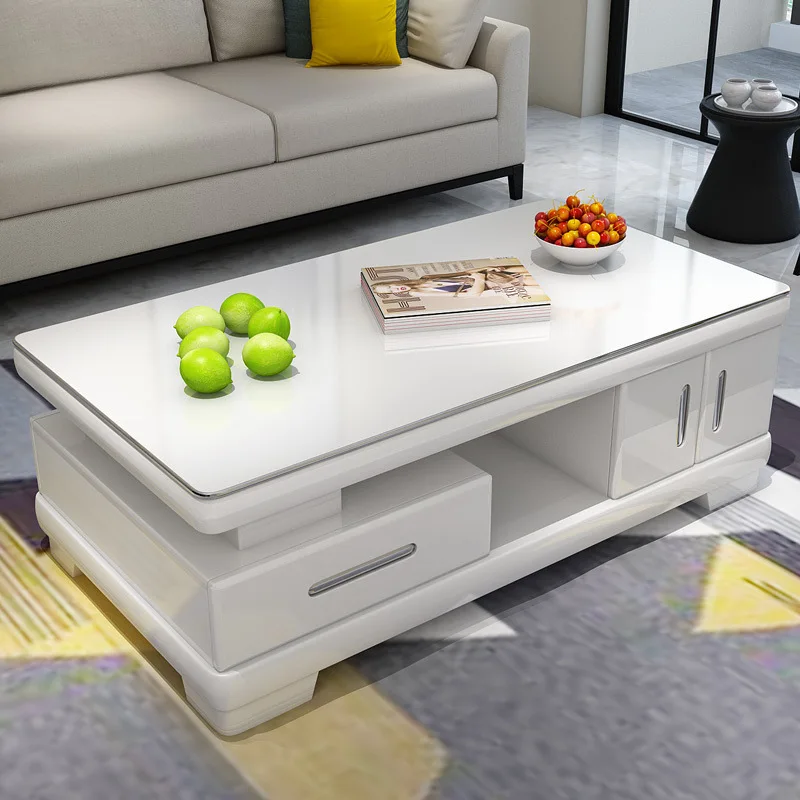 Piano paint coffee table tempered glass panel household fashion living room small apartment TV cabinet combination tea table