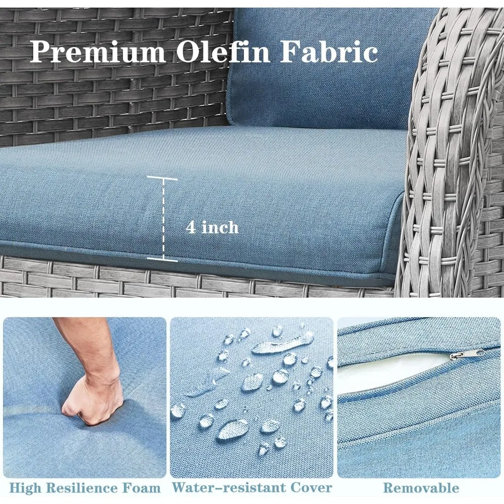 Patio Swivel Rocker Furniture Set: Outdoor Swivel Glider Wicker Chairs with Ottomans Side Table, Outdoor Furniture