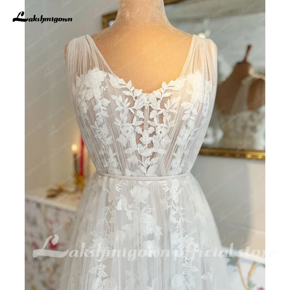 Lakshmigown księżniczka suknia ślubna Boho plaża dostosowane koronkowe aplikacje tiulowa linia suknie ślubne V Neck vestidos novias boda