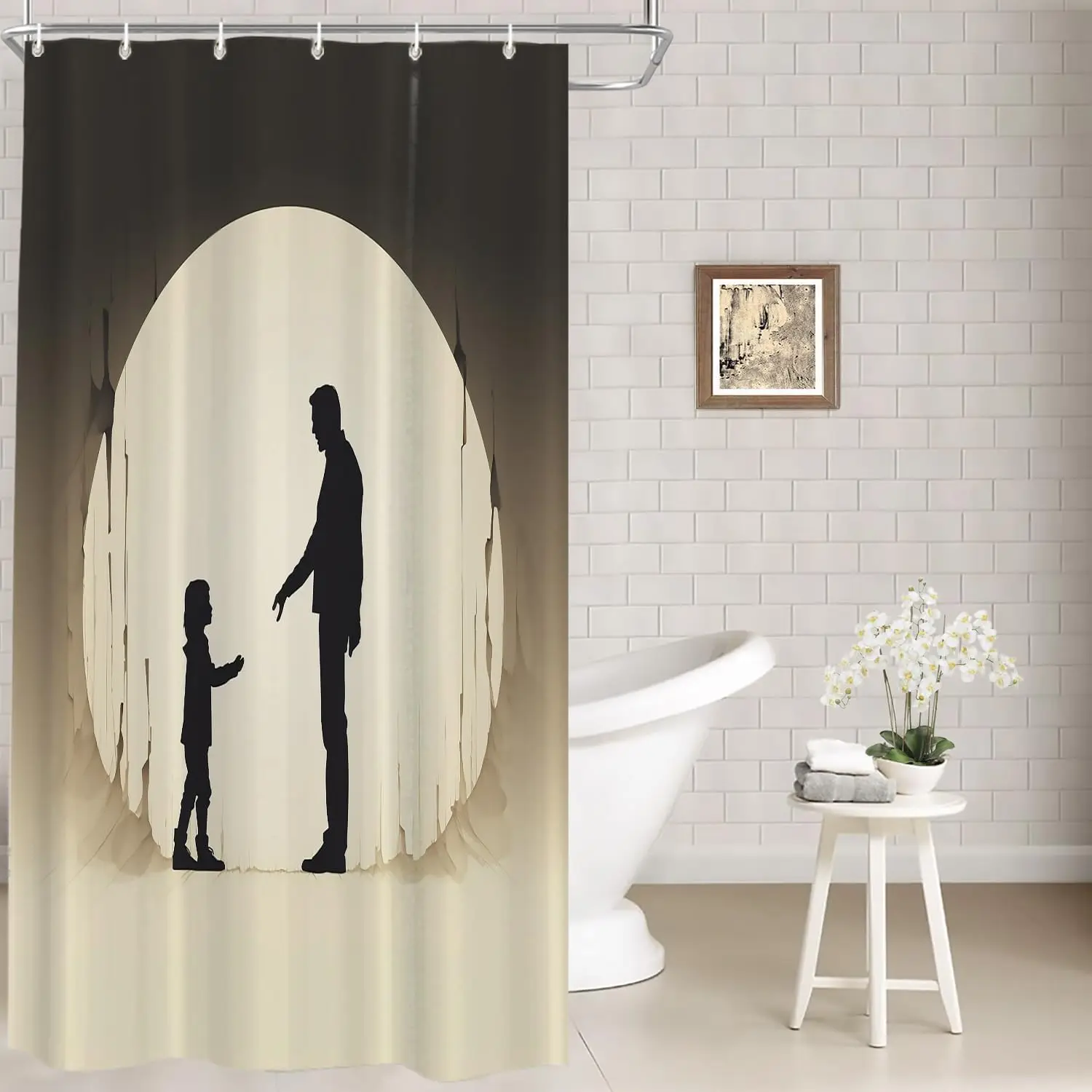 

Father and Child Silhouette Waterproof Shower Curtain 180x180cm - Emotional Family Art Print Bathroom Decor for Home Textiles