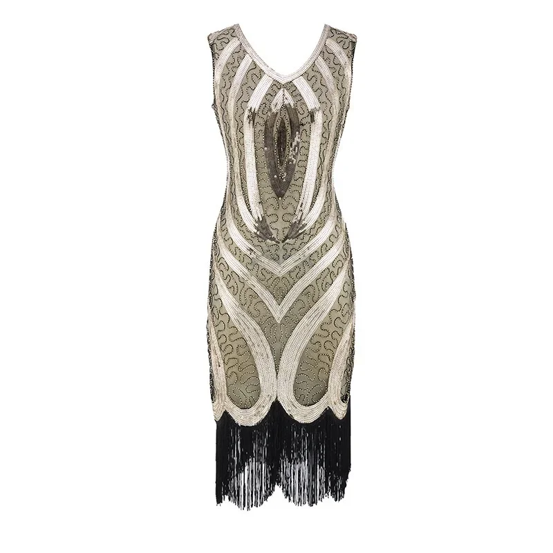 1920s Women's Fashion Sequined Fringed Tassel Sleeveless Party 20s Flapper Dress