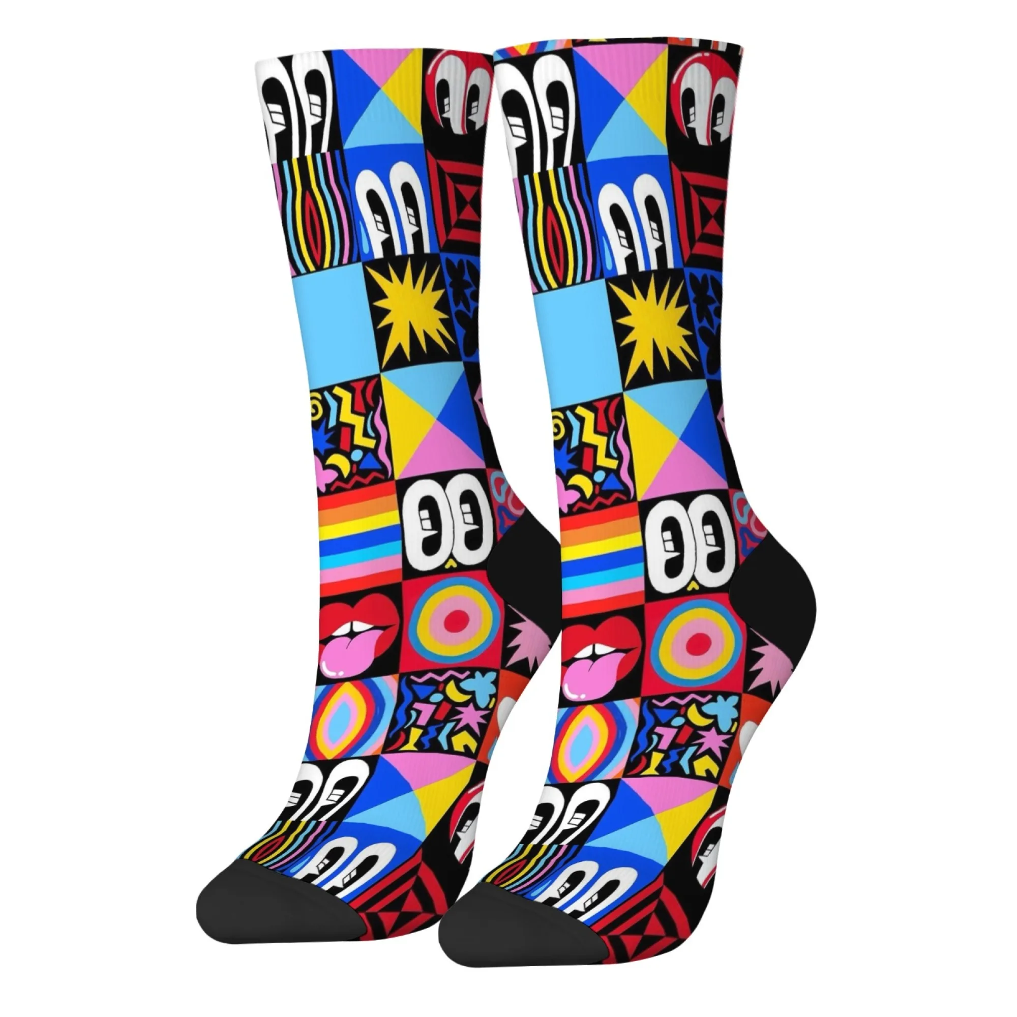 Pop Art Funny Happy Sock for Men Graffiti Eyes Hip Hop Pattern Printed Crew Sock Playful Design Bold Graphic Print Breathable