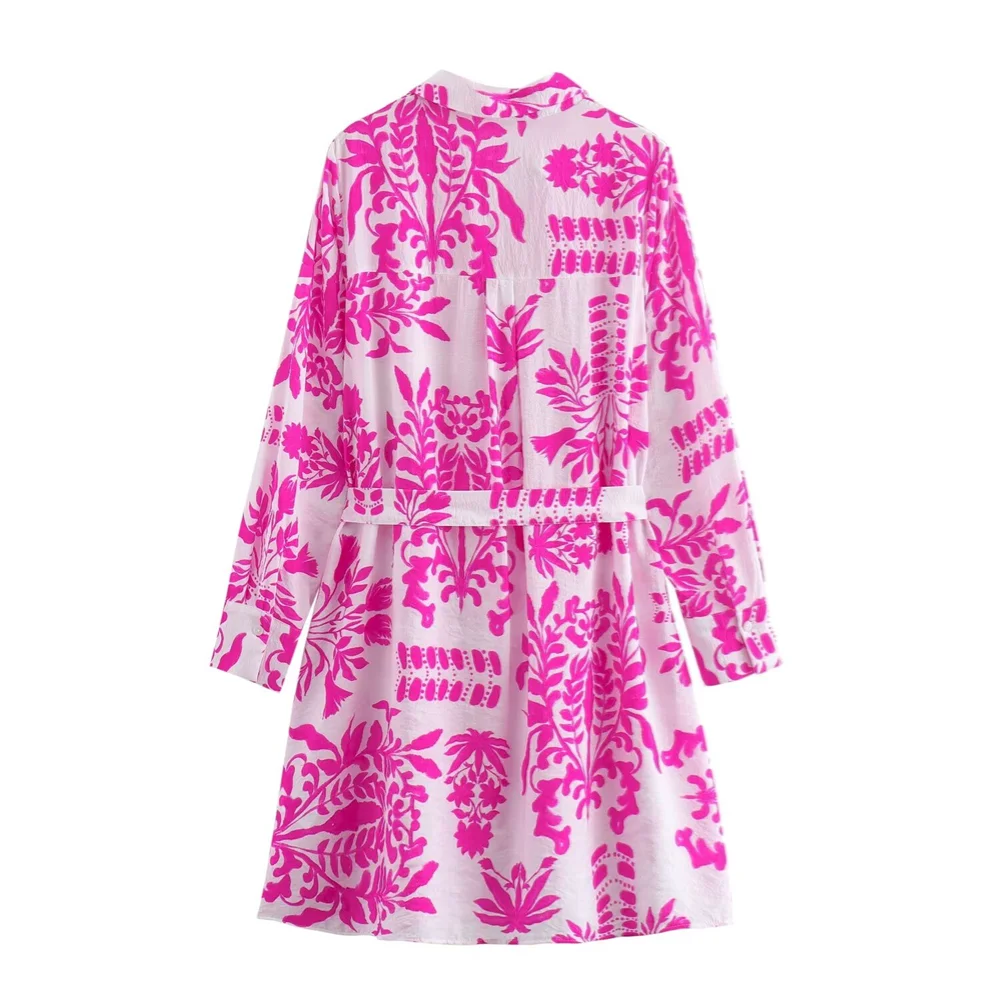 PB&ZA 2024 Summer New Women\'s Fashion and Elegance Casual Loose Versatile Belt Decoration Printed Short Dress