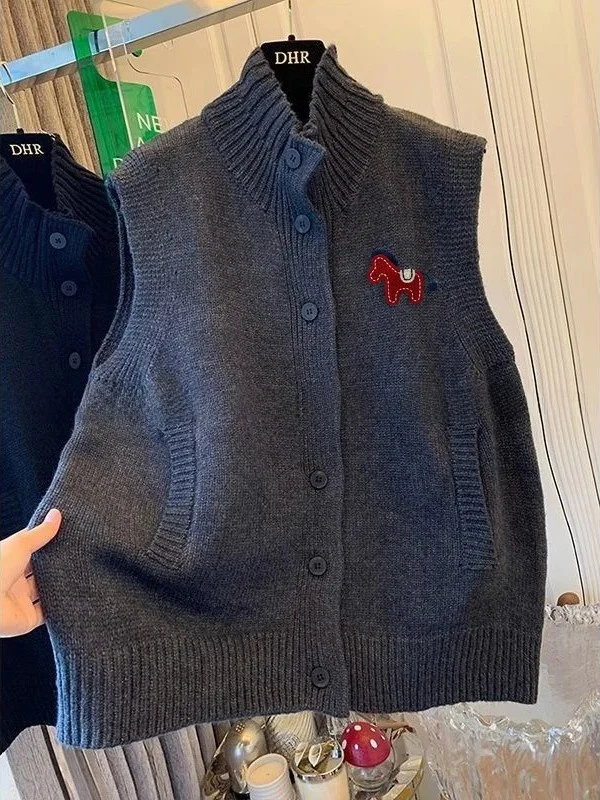 

Очень большой вязаный жилет в стиле ретро с воротником, свободный крой, весна-осень, модный, теплый, дышащий, повседневный