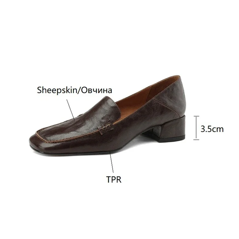 NIEUWE Lente/Herfst Vrouwen Loafers Vierkante Neus Dikke Hak Schoenen Elegante Lederen Schoenen voor Vrouwen Retro Schapenvacht Vrouwen pompen