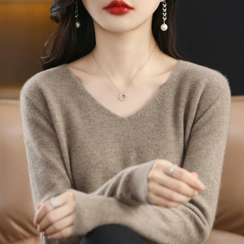 Senhoras high-end malha camere base irt v-ne elástico outono inverno faionable camisola ort sve outro 00% material