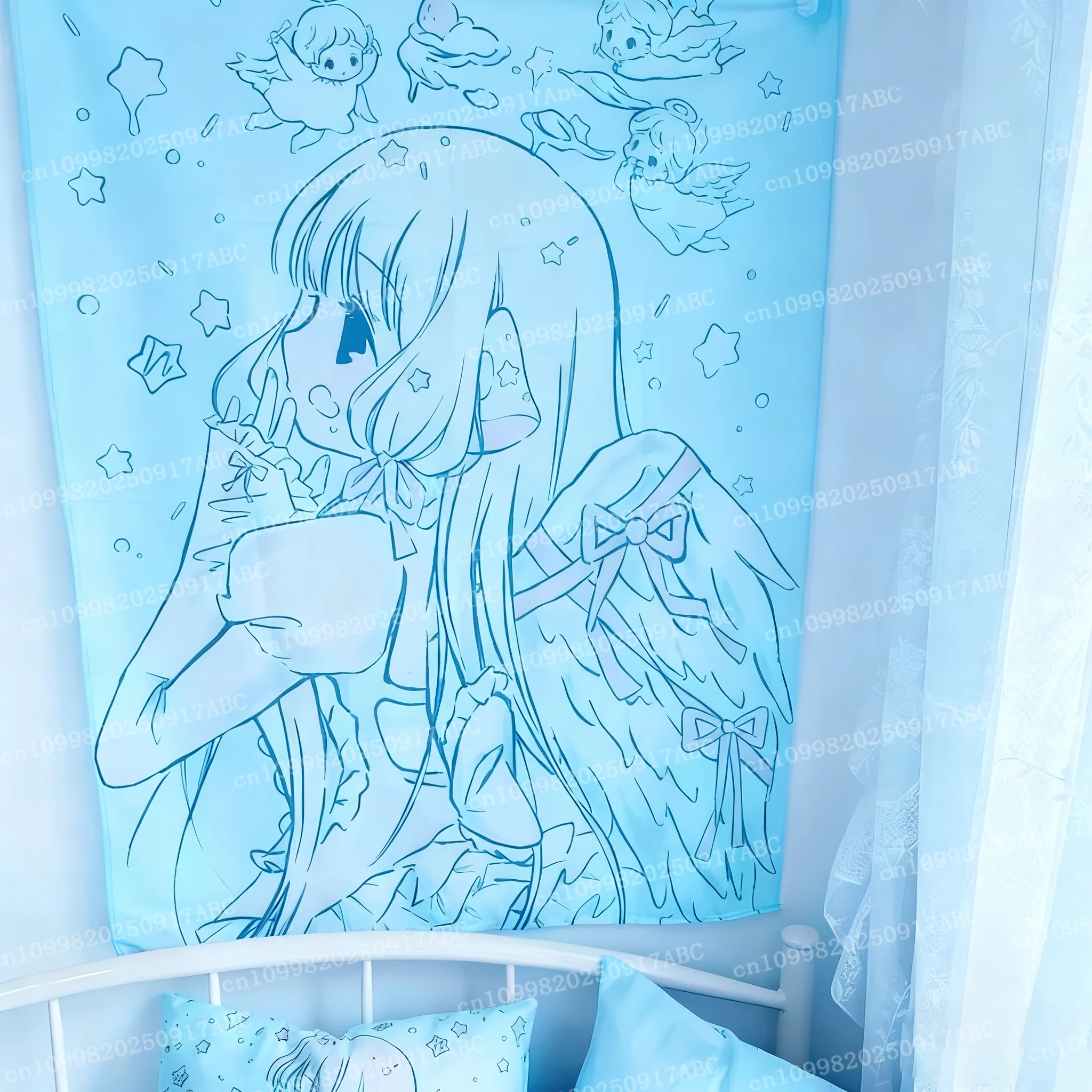 Kawaii ديكور المنزل الجدار الشنق نسيج أنيمي PinkGirl نسيج جدار غرفة نوم خلفية ديكور لطيف سيدة المفروشات نسيج المنزل #4