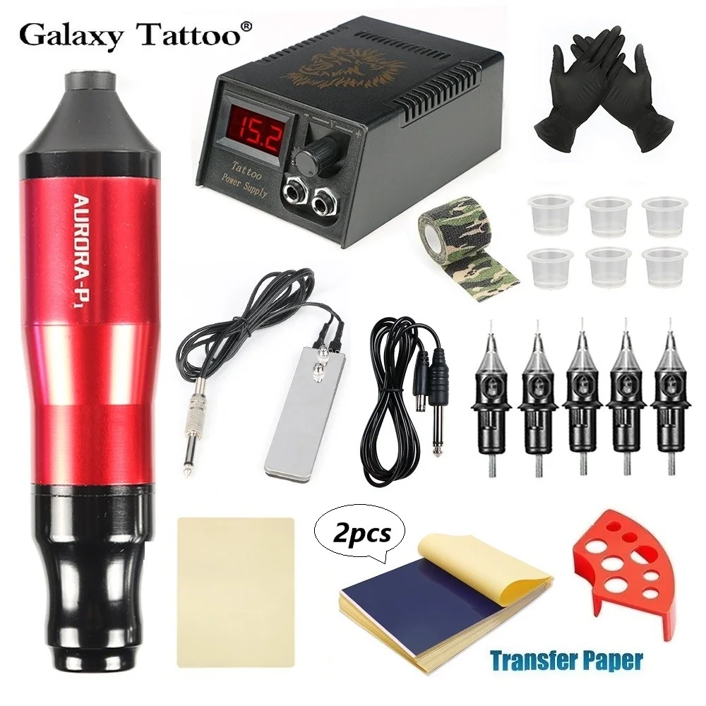 

Aurora P1 LCD Tattoo Rotary Ink Pen Set Professional Tattoo Kit with Power Supply Cartridges And Needles for Body Art Supplies