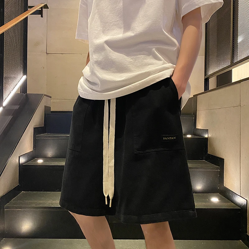 Summer Large Pockets Work Shorts Vintage Old Washed Five-minute Pants Drawstring Sports Casual Pants Green Men's Women Clothing