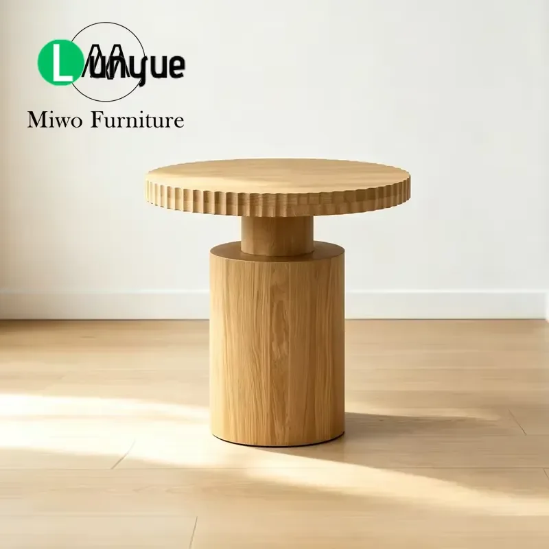 Modern Round Wooden Side Table Cylindrical Base Coffee Table for Living Room Apartment Hotel Home Furniture Sofa End Table